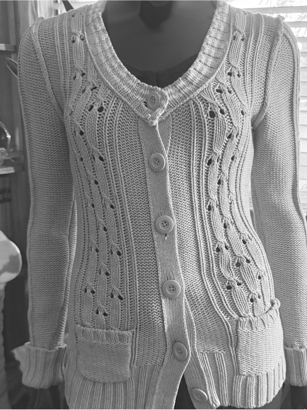 Women’s Gray Cable Knit Button-Front Cardigan/Sweater - “Old Navy” Size L